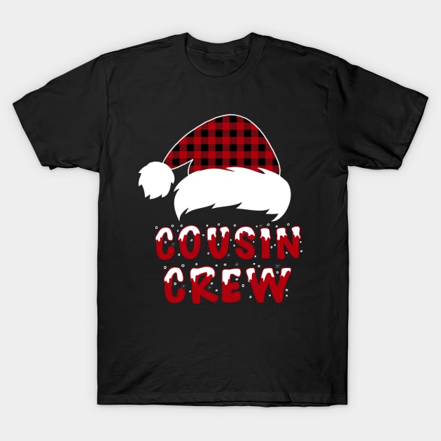 Cousin Crew Red Plaid Santa Hat Family Matching Christmas Pajama T-Shirt by Sincu